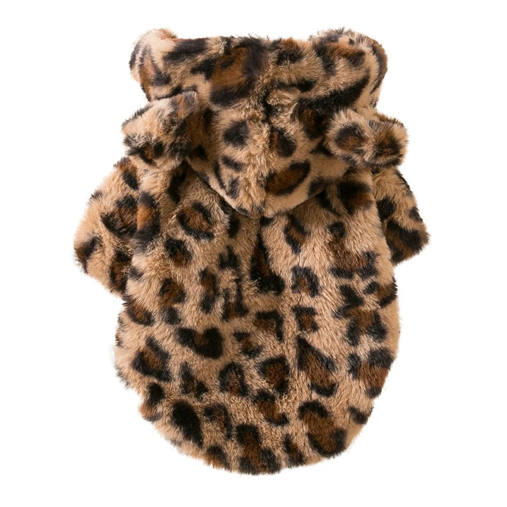 Winter Warm Fleece Dog Hoodie – Leopard Style